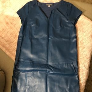 Blue Faux Leather Shift Dress